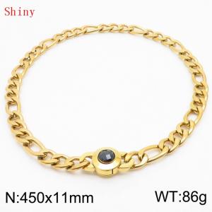 450×11mm Men's Round Link Stainless Steel Necklace Gold Color Waterproof Tone Punk NK Cuban Chain Black Stone Clasp Collar Choker Boy Male - KN238897-Z