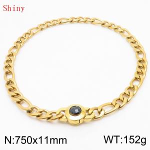750×11mm Men's Round Link Stainless Steel Necklace Gold Color Waterproof Tone Punk NK Cuban Chain Black Stone Clasp Collar Choker Boy Male - KN238903-Z