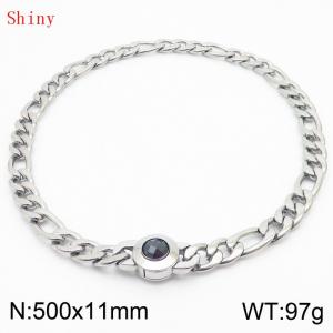 500×11mm Men's Round Link Stainless Steel Necklace SilverColor Waterproof Tone Punk NK Cuban Chain Black Stone Clasp Collar Choker Boy Male - KN238905-Z