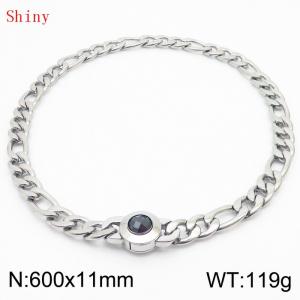 600×11mm Men's Round Link Stainless Steel Necklace Silver Color Waterproof Tone Punk NK Cuban Chain Black Stone Clasp Collar Choker Boy Male - KN238907-Z
