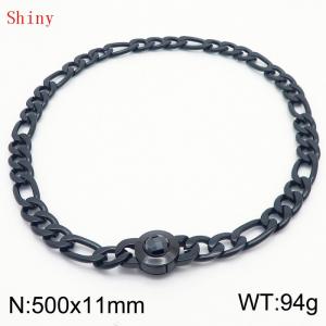 500×11mm Men's Round Link Stainless Steel Necklace Black Color Waterproof Tone Punk NK Cuban Chain Black Stone Clasp Collar Choker Boy Male - KN238912-Z