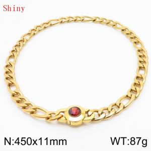 450×11mm Punk Vintage NK Chain Men Necklace Stainless Steel Cuban Link Chain Gold Color Red Stone Clasp Male Choker Collar - KN238918-Z