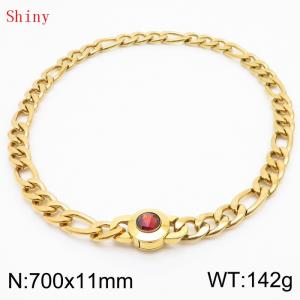 700×11mm Punk Vintage NK Chain Men Necklace Stainless Steel Cuban Link Chain Gold Color Red Stone Clasp Male Choker Collar - KN238923-Z