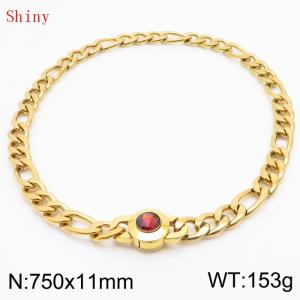 750×11mm Punk Vintage NK Chain Men Necklace Stainless Steel Cuban Link Chain Gold Color Red Stone Clasp Male Choker Collar - KN238924-Z