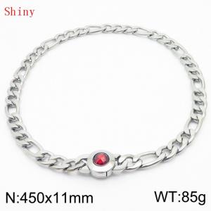 450×11mm Punk Vintage NK Chain Men Necklace Stainless Steel Cuban Link Chain Silver Color Red Stone Clasp Male Choker Collar - KN238925-Z