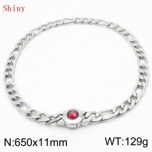 650×11mm Punk Vintage NK Chain Men Necklace Stainless Steel Cuban Link Chain Gold Color Red Stone Clasp Male Choker Collar - KN238929-Z