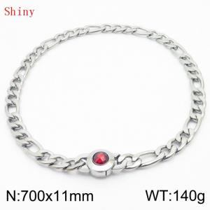 700×11mm Punk Vintage NK Chain Men Necklace Stainless Steel Cuban Link Chain Gold Color Red Stone Clasp Male Choker Collar - KN238930-Z
