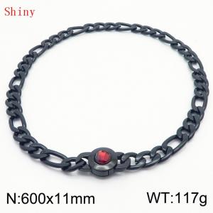 600×11mm Punk Vintage NK Chain Men Necklace Stainless Steel Cuban Link Chain Black Color Red Stone Clasp Male Choker Collar - KN238935-Z