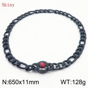 650×11mm Punk Vintage NK Chain Men Necklace Stainless Steel Cuban Link Chain Black Color Red Stone Clasp Male Choker Collar - KN238936-Z