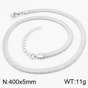 5mm Width Flat Blade Snake Chain Jewelry Women Stainless Steel Necklace 40cm length Silver Color - KN239016-Z