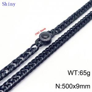 9mm50cm Vintage Men's Personalized Polished Whip Chain CNC Buckle Bracelet Necklace Set of Two - KN239142-Z