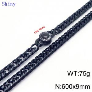 9mm60cm Vintage Men's Personalized Polished Whip Chain CNC Buckle Bracelet Necklace Set of Two - KN239144-Z