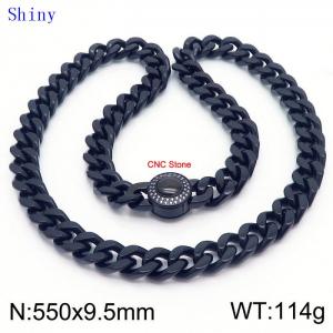European and American fashion stainless steel 550 × 9.5mm Cuban chain diamond round buckle men's temperament black necklace - KN239157-Z