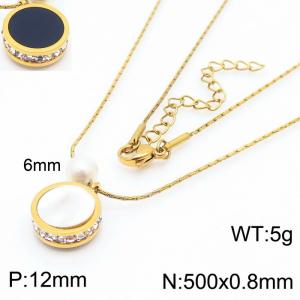Fashion stainless steel 500 × 0.8mm Fine Chain Hanging Diamond Round Pendant Pearl Charm Gold Necklace - KN239272-ZC