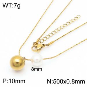 Fashion stainless steel 500 × 0.8mm Fine Chain Hanging Round Gold Bead Pendant Pearl Charm Gold Necklace - KN239273-ZC