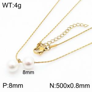Fashion stainless steel 500 × 0.8mm Fine Chain Hanging Round White Bead Pendant Pearl Charm Gold Necklace - KN239274-ZC
