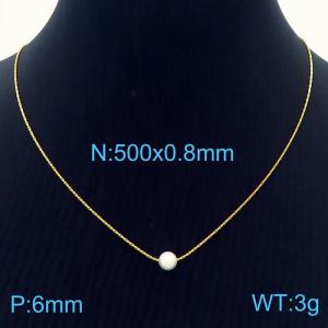 Fashion stainless steel 500 × 0.8mm Fine Chain Channeling 6mm Pearl Pendant Charm Gold Necklace - KN239278-ZC