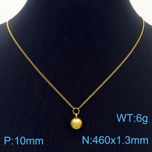 Fashion Stainless Steel 460 × 1.3mm Fine Chain Hanging Gold Round Steel Ball Pendant Charm Gold Necklace - KN239283-Z
