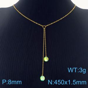 Fashion Stainless Steel 450 × 1.5mm O-chain hanging tassel hanging light green water brick pendant charm gold necklace - KN239285-Z