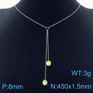 Fashion Stainless Steel 450 × 1.5mm O-chain hanging tassel hanging light green water brick pendant charm silver necklace - KN239286-Z