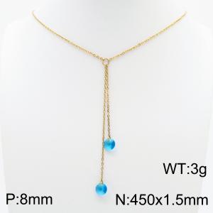 Fashion Stainless Steel 450 × 1.5mm O-chain hanging tassel hanging blue water brick pendant charm gold necklace - KN239287-Z