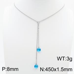 Fashion Stainless Steel 450 × 1.5mm O-chain hanging tassel hanging blue water brick pendant charm silver necklace - KN239288-Z