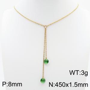 Fashion Stainless Steel 450 × 1.5mm O-chain tassel hanging green water brick pendant charm gold necklace - KN239289-Z