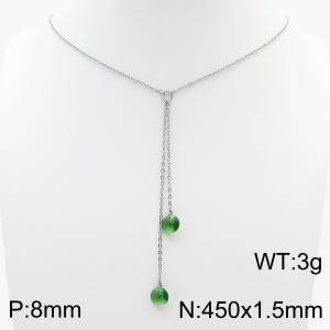 Fashion Stainless Steel 450 × 1.5mm O-chain tassel hanging green water brick pendant charm silver necklace - KN239290-Z