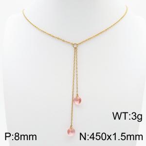 Fashion Stainless Steel 450 × 1.5mm O-chain hanging tassel hanging pink water brick pendant charm gold necklace - KN239291-Z