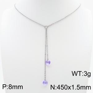 Fashion Stainless Steel 450 × 1.5mm O-chain hanging tassel hanging light purple water brick pendant charm silver necklace - KN239294-Z