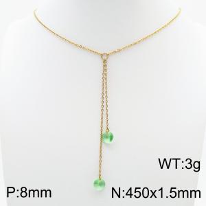 Fashion stainless steel 450 × 1.5mm O-chain hanging tassel hanging light green water brick pendant charm gold necklace - KN239295-Z