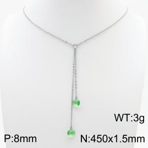 Fashion stainless steel 450 × 1.5mm O-chain hanging tassel hanging light green water brick pendant charm silver necklace - KN239296-Z