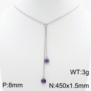 Fashion stainless steel 450 × 1.5mm O-chain hanging tassel hanging dark purple water brick pendant charm silver necklace - KN239298-Z