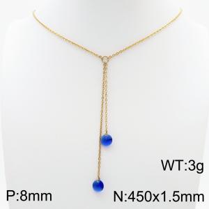 Fashion stainless steel 450 × 1.5mm O-chain hanging tassel hanging deep blue water brick pendant charm gold necklace - KN239301-Z