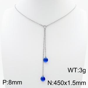 Fashion stainless steel 450 × 1.5mm O-chain hanging tassel hanging deep blue water brick pendant charm silver necklace - KN239302-Z