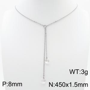 Fashion stainless steel 450 × 1.5mm O-chain hanging tassel hanging white transparent water brick pendant charm silver necklace - KN239304-Z