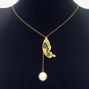 Personalized and Creative Half Edge Butterfly Pearl Gold Titanium Steel Necklace - KN239310-MS