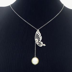 Personalized and creative half butterfly pearl steel titanium steel necklace - KN239311-MS