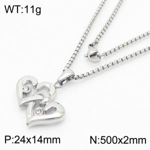 Small diamond-inlaid heart-to-heart stainless steel ladies square pearl necklace - KN239367-KFC