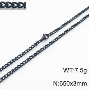 European and American stainless steel trend 650 × 3mm double-sided grinding chain lobster buckle fashion versatile black necklace - KN239394-Z