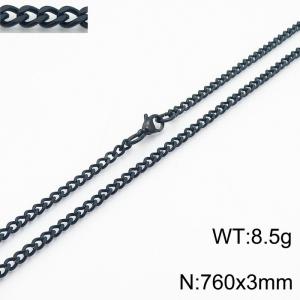 European and American stainless steel trend 760 × 3mm double-sided grinding chain lobster buckle fashion versatile black necklace - KN239396-Z