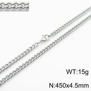 450x4.5mm Cuban Chain Silver Color Fashion Jewelry Stainless Steel Link Choker Necklaces - KN239425-Z