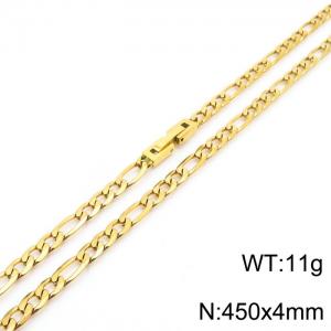 450x4mm Gold Color Simple Buckle fFat Chain Stainless Steel Necklace, Unisex Party Jewelry - KN249712-Z