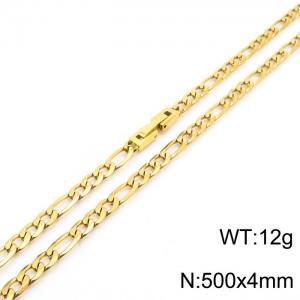 500x4mm Gold Color Simple Buckle Flat Chain Stainless Steel Necklace, Unisex Party Jewelry - KN249713-Z