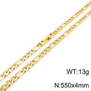 550x4mm Gold Color Simple Buckle Flat Chain Stainless Steel Necklace, Unisex Party Jewelry - KN249714-Z