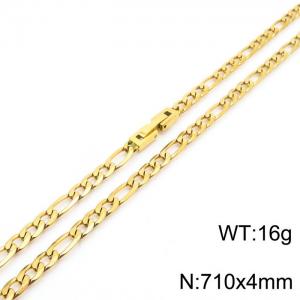 710x4mm Gold Color Simple Buckle Flat Chain Stainless Steel Necklace, Unisex Party Jewelry - KN249717-Z