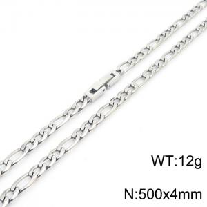 500x4mm Silver Simple Buckle Flat Chain Stainless Steel Necklace, Unisex Party Jewelry - KN249720-Z