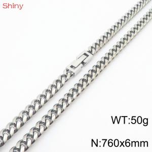 Fashionable and personalized 6mm76cm stainless steel polished Cuban chain necklace - KN249795-Z