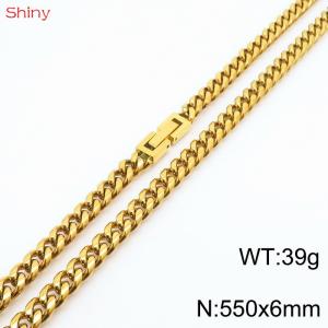 Fashionable and personalized 6mm55cm stainless steel polished Cuban chain necklace - KN249798-Z