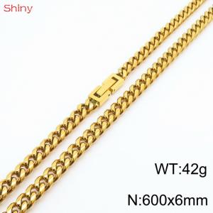 Fashionable and personalized 6mm60cm stainless steel polished Cuban chain necklace - KN249799-Z